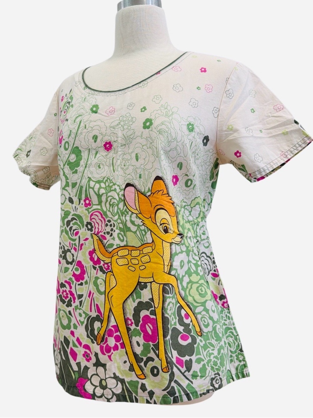 DISNEY SCRUB BAMBI Floral Top in Cream, Green & Pink - Picture 6 of 6